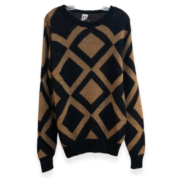 Molo Eleven Sweaters - Molo Eleven Geometric Print Crew Neck Alpaca Blend Knit Scoop Neck Sweater L NWT